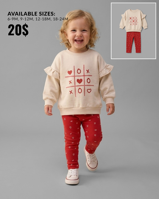The Adeline Heart Tic-Tac-Toe Sweatshirt & Pants Set – Cream & Red