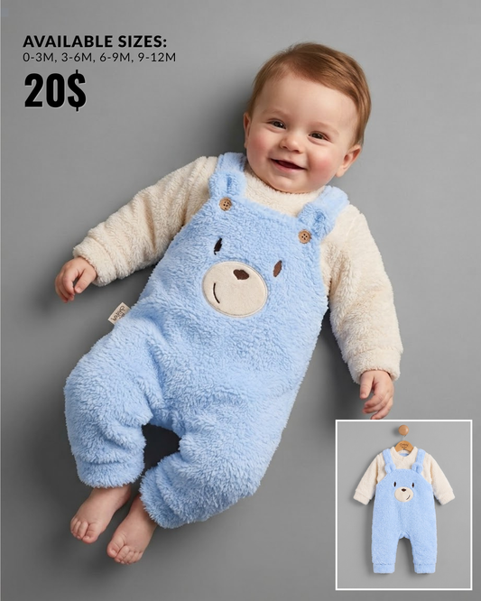The Barnaby Plush Teddy Bear Overall Jumpsuit Set – Light Blue