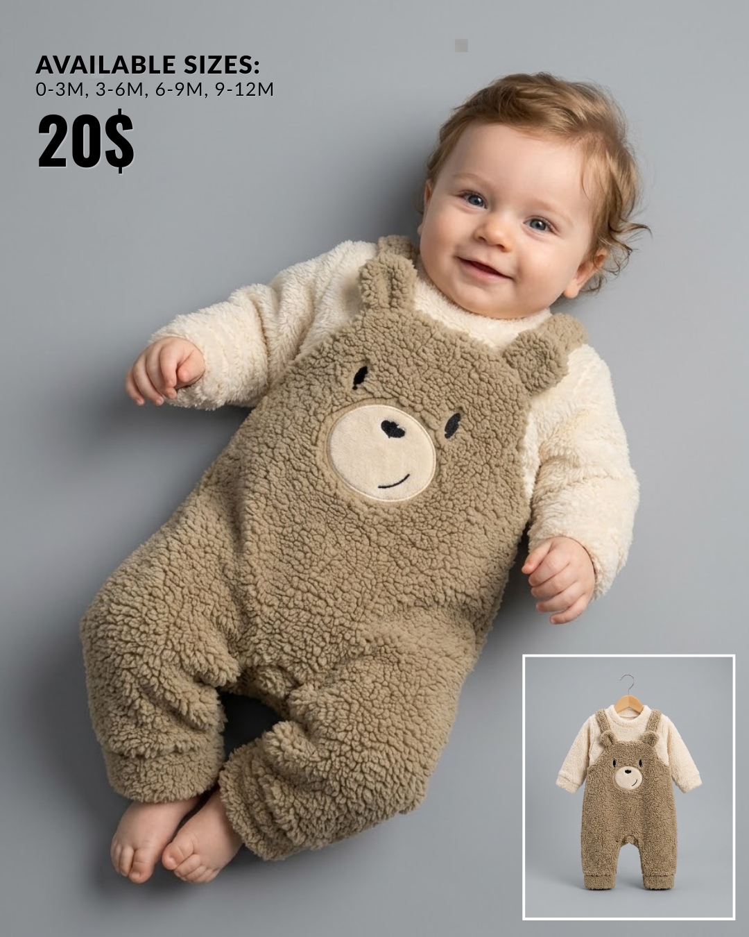 The Augustus Plush Teddy Fleece Overall Jumpsuit Set – Brown