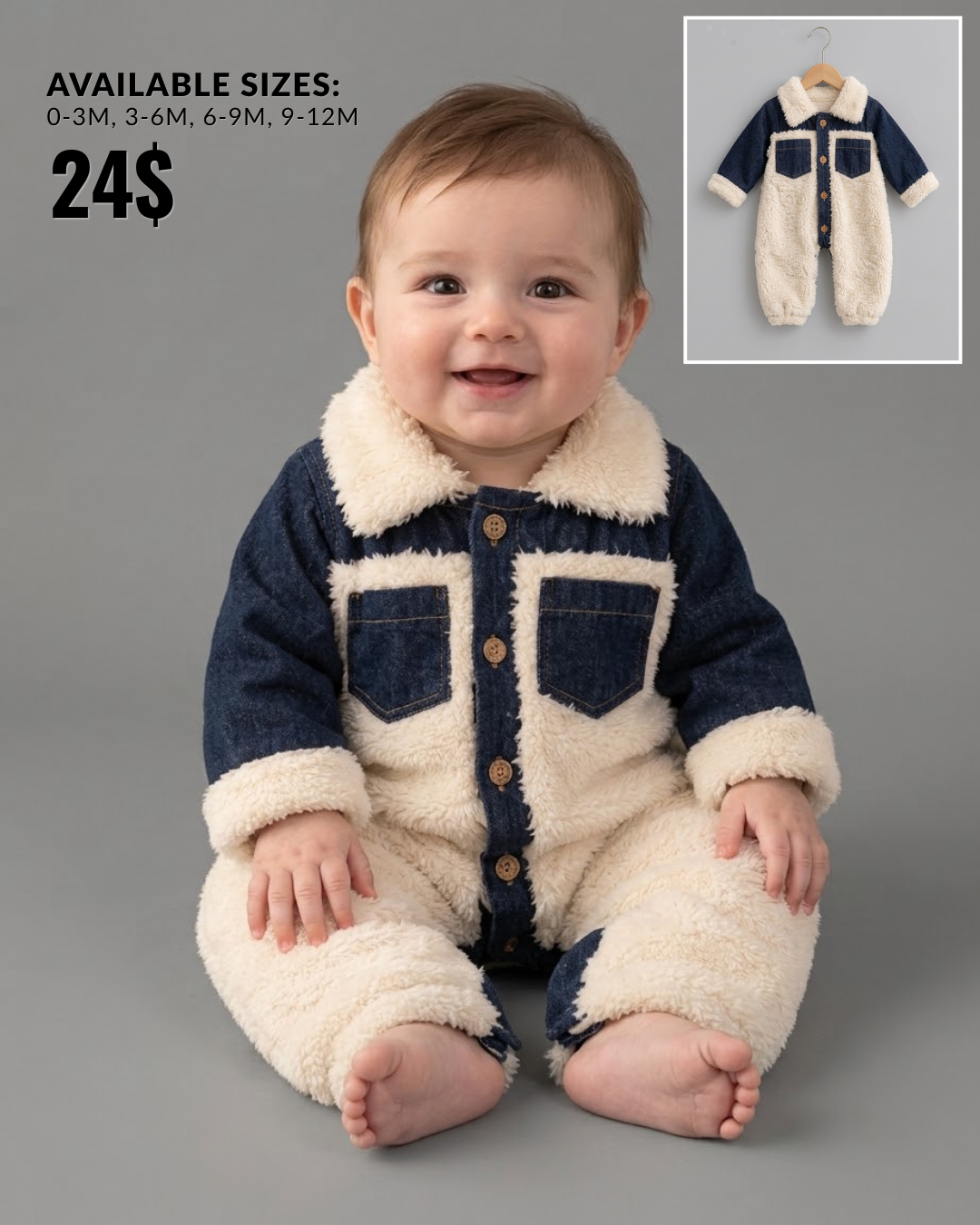 The Montgomery Sherpa Fleece Colorblock Jumpsuit – Navy & Cream