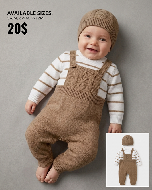 The Callahan 1-Piece Cable-Knit Overall Romper Set – Beige