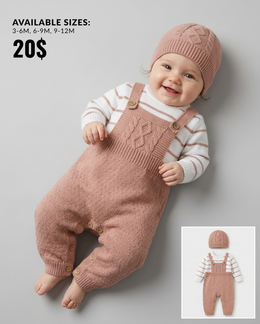Dusty Rose Knit Baby Onesie & Hat Set
