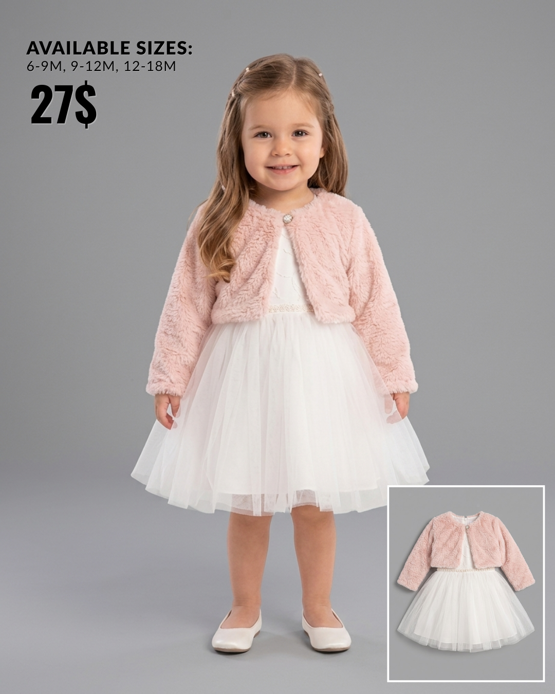 The Evelyn Soft Pink Fuzzy Cardigan & Tulle Dress Set