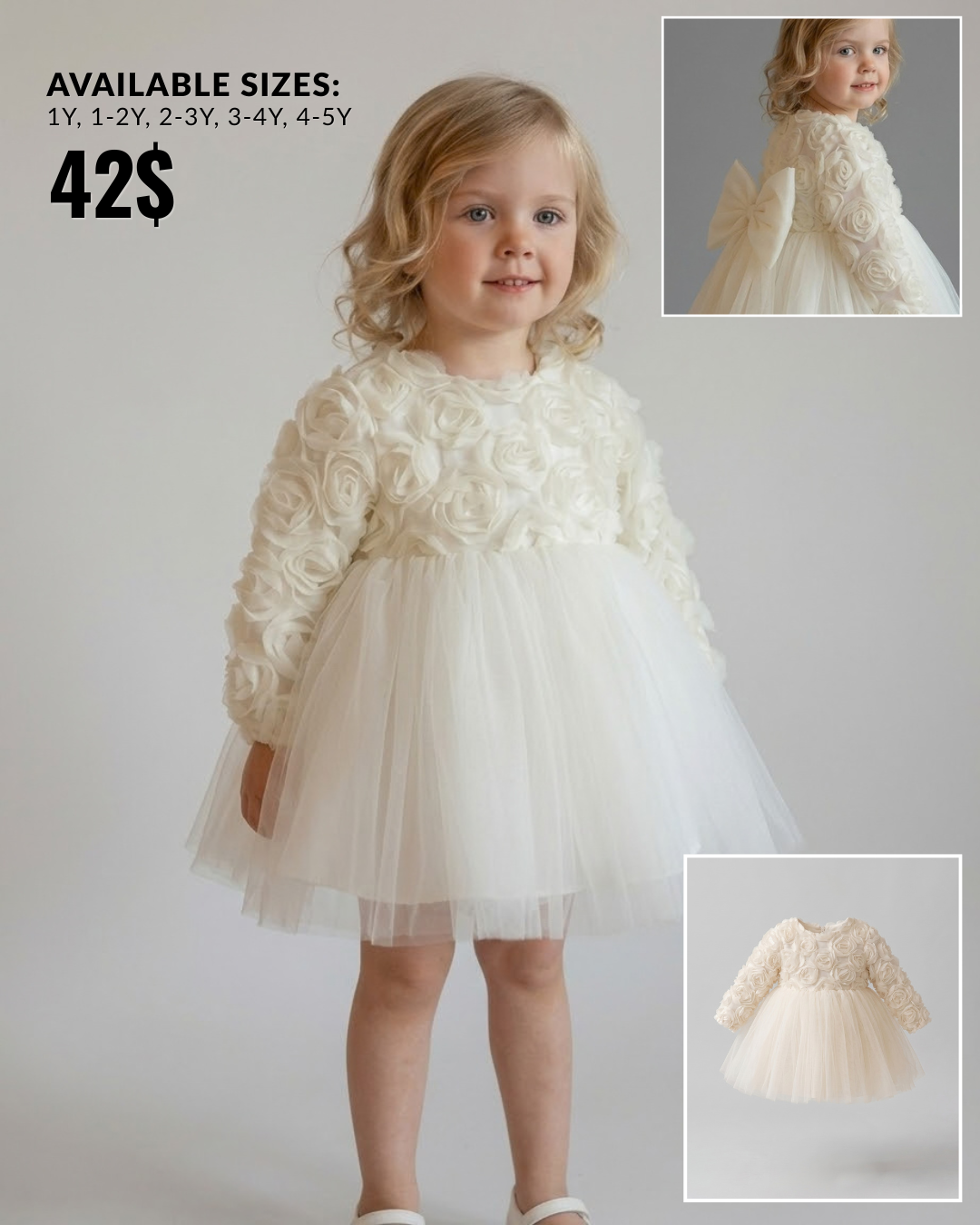 Cream Rosette Tulle Occasion Dress