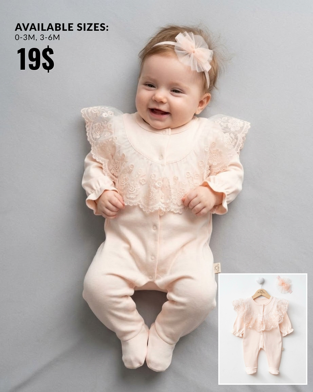 Blush Pink Lace Ruffle Footed Baby Onesie
