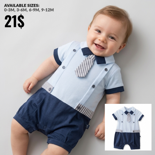 Navy & Sky Elegance – Baby Boy Romper
