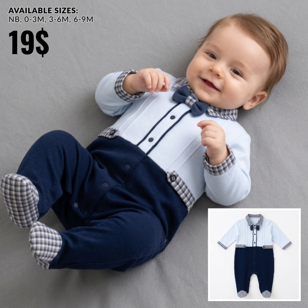 Navy Check Charm – Baby Boy Onesie