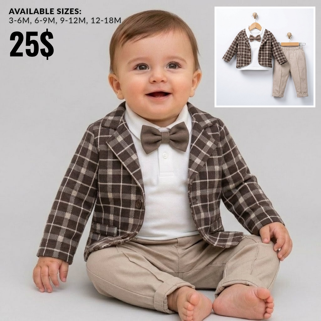 The Harrison 4-Piece Formal Suit Set – Brown & Beige Plaid