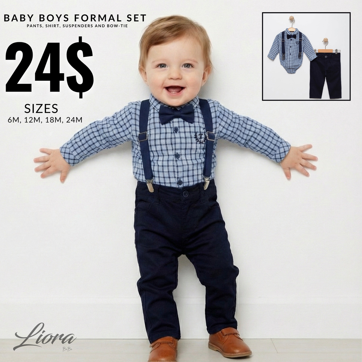 Baby Boy Formal Outfit Navy and Plaid