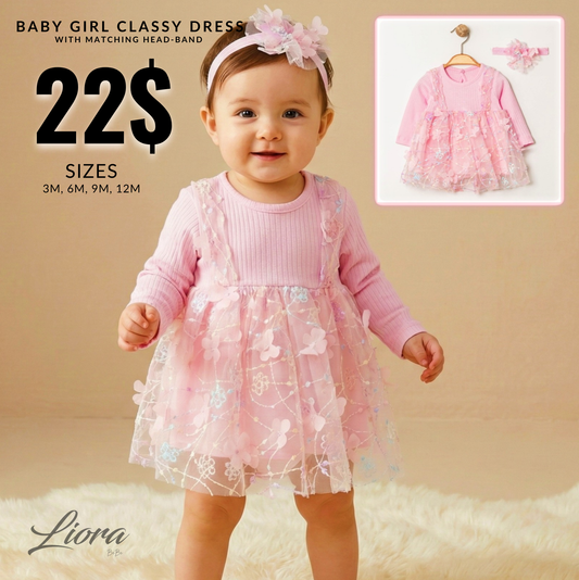 Pink Floral Tulle Dress & Headband Set