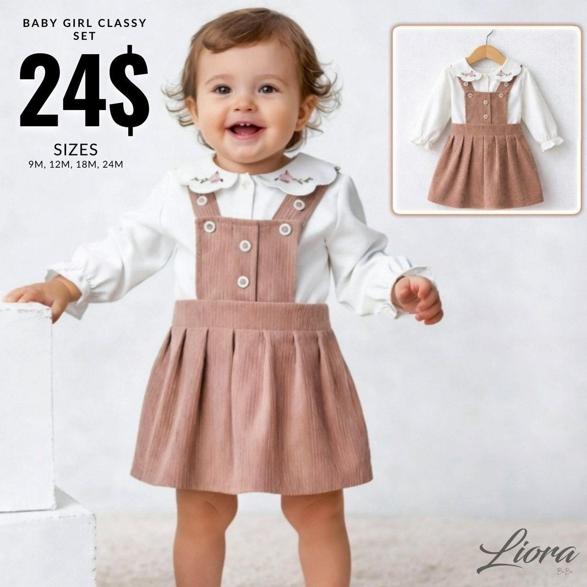 Corduroy Pinafore & Embroidered Blouse