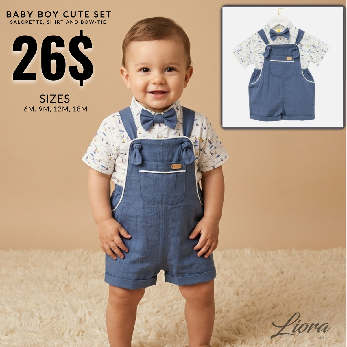 Sailboat Shirt & Navy Overalls Set
