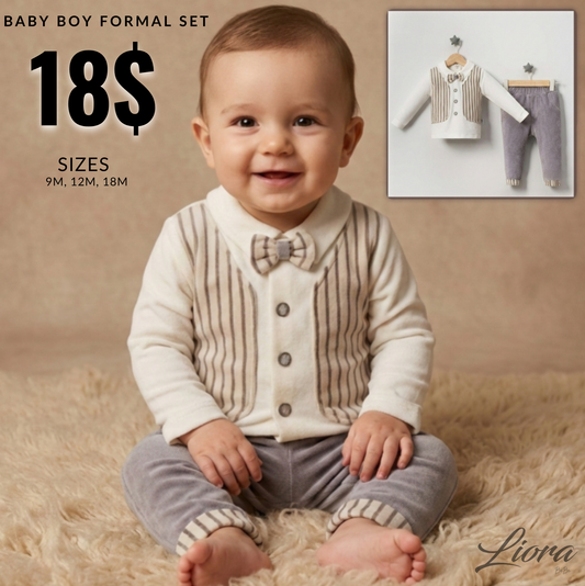 Gray & Beige Toddler Outfit – 2-Piece Set with Vest-Shirt & Pants