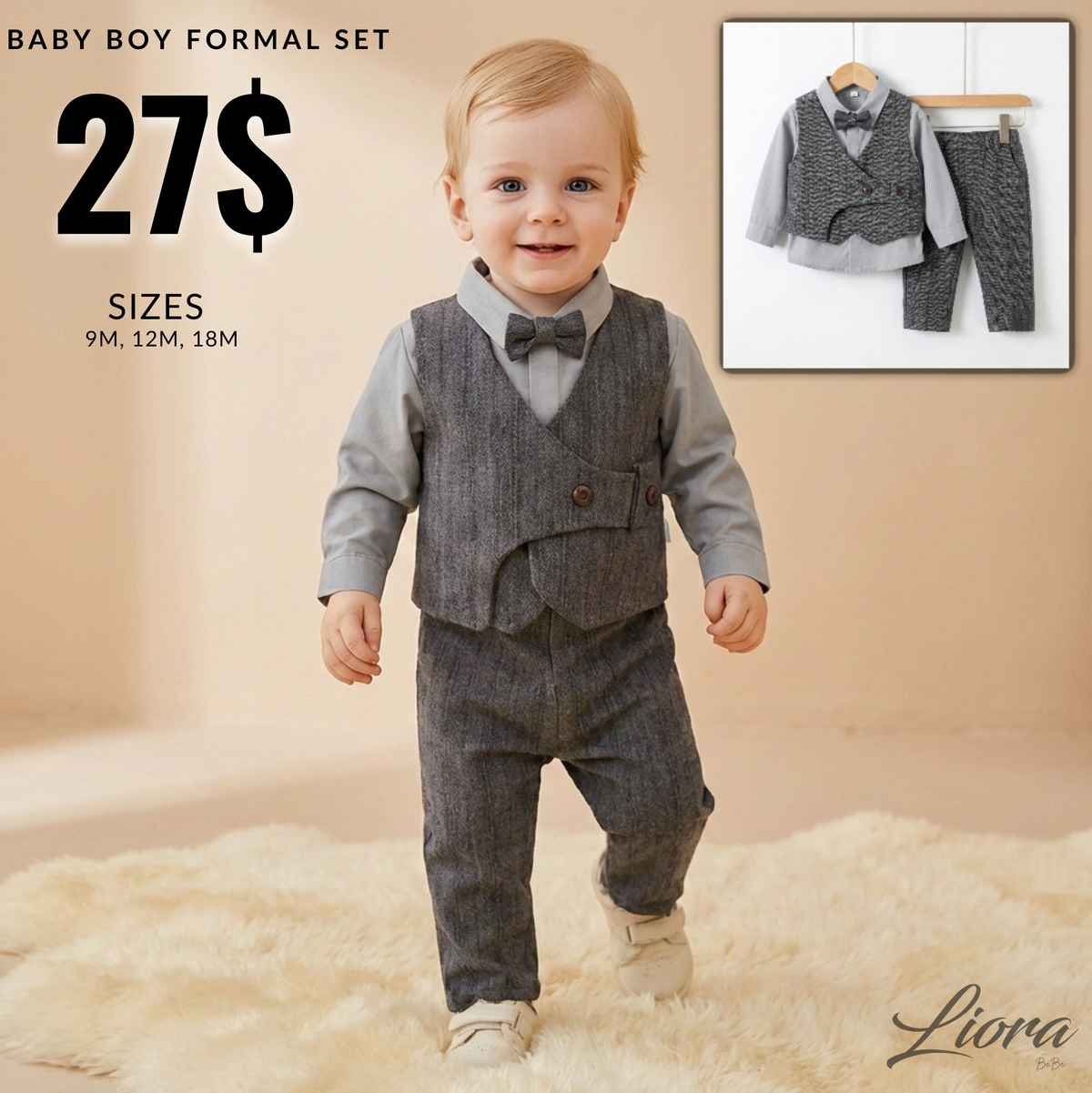 Sharp Gray Charm – Baby Boy Ensemble
