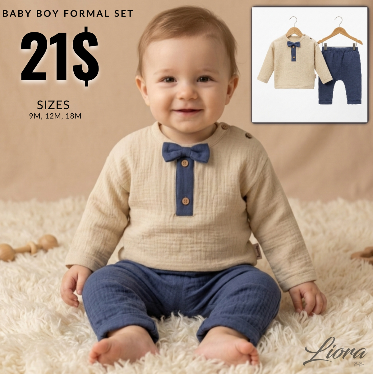 Ecru & Navy Charm – Baby Boy Outfit