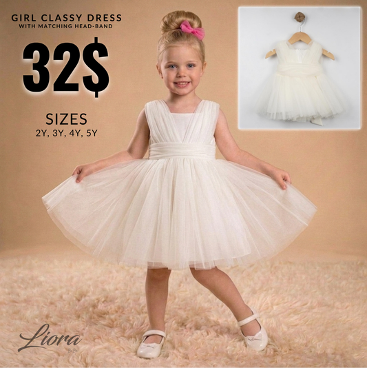 White Baby Girl Tulle Dress – Sleeveless Formal Outfit