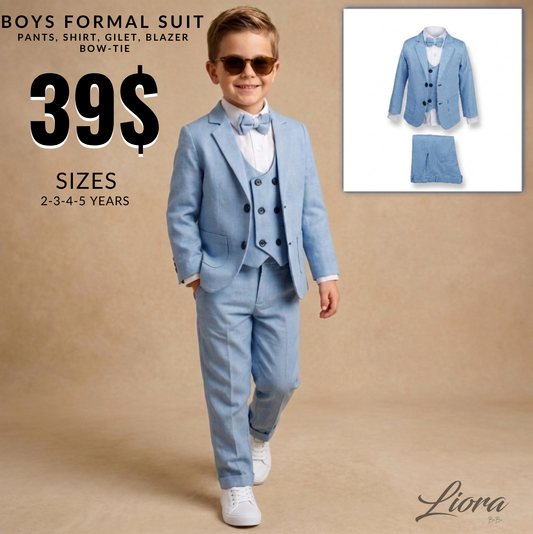Light Blue Baby Formal Suit – Blazer, Vest & Bow Tie
