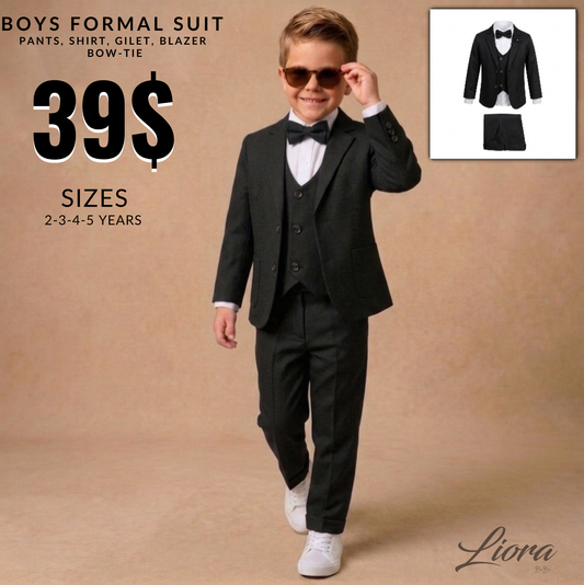 Black Baby Formal Suit – Blazer, Vest & Bow Tie