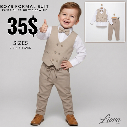 Beige Baby Vest Suit – Double-Breasted Formal Set