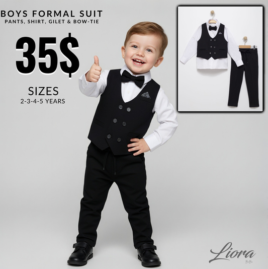 Black Baby Vest Suit – Bow Tie & Trousers
