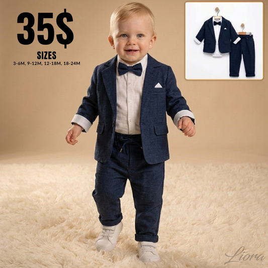 “Navy Tux” Baby Formal Set – Blazer, Shirt & Pants