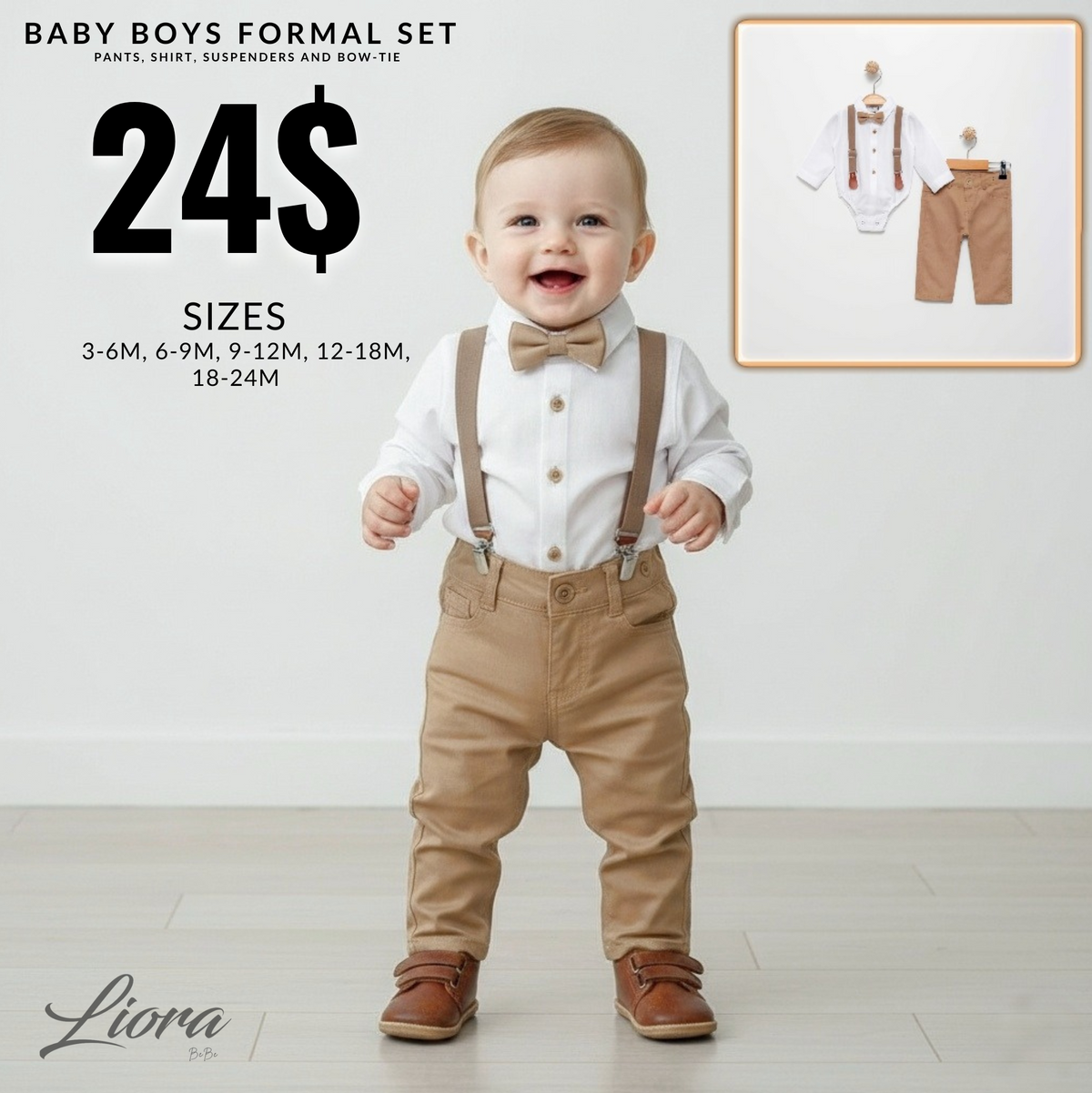 The Dapper Baby Boy Set - Beige & White