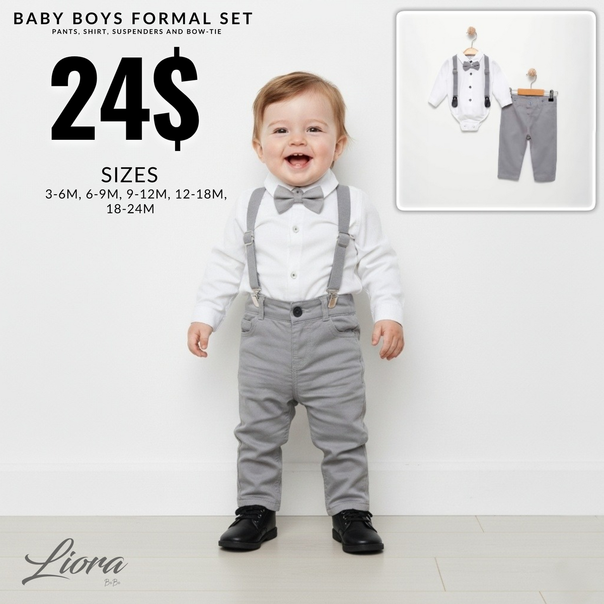 The Dapper Baby Boy Set - Gray & White