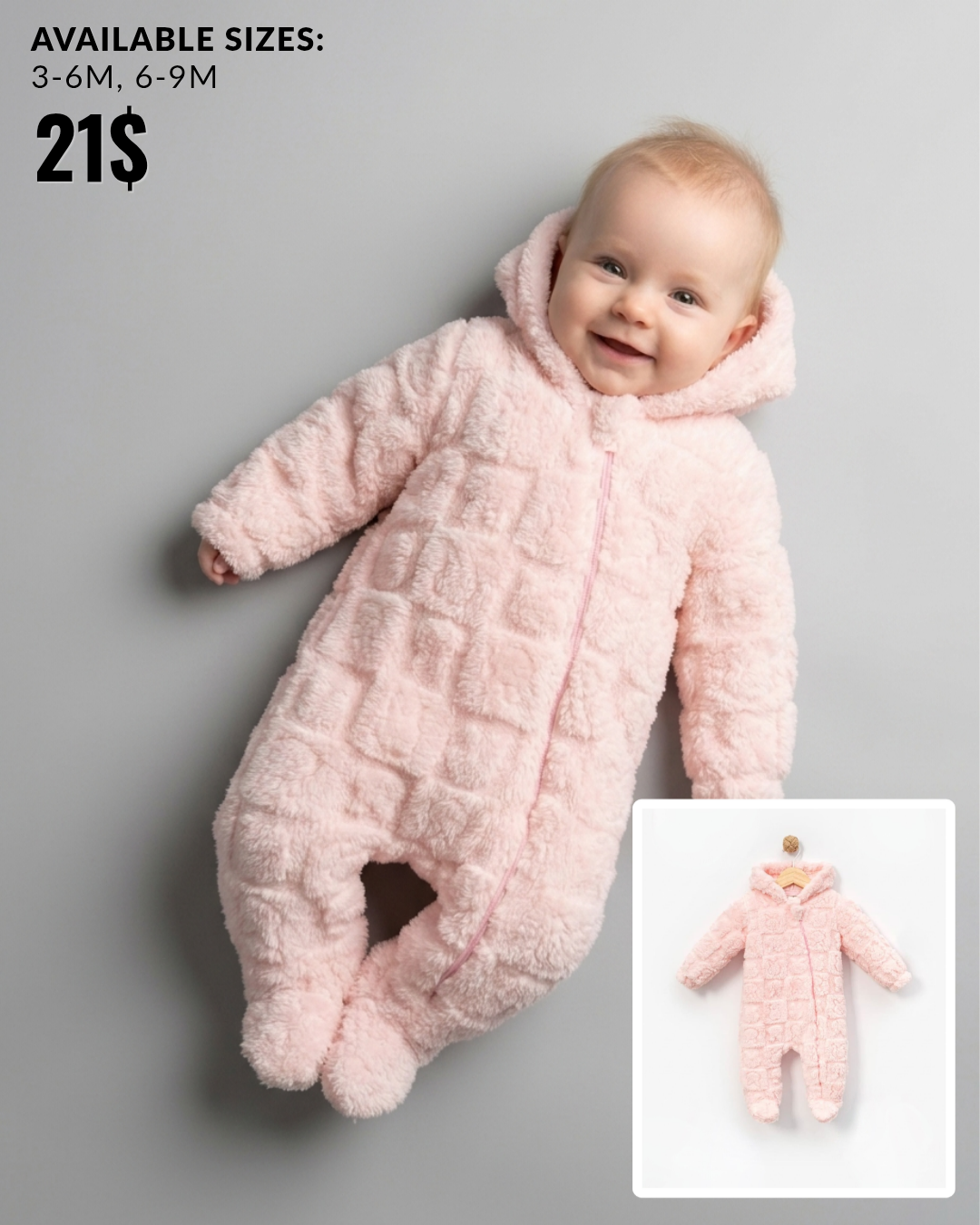 The Colette Plush Textured Hooded Footed Romper – Soft Pink