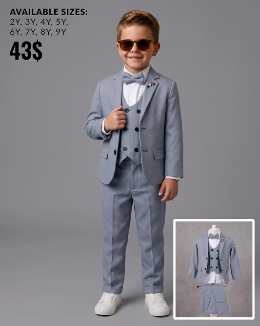 The Charles 5-Piece Formal Suit Set with Vest – Light Gray