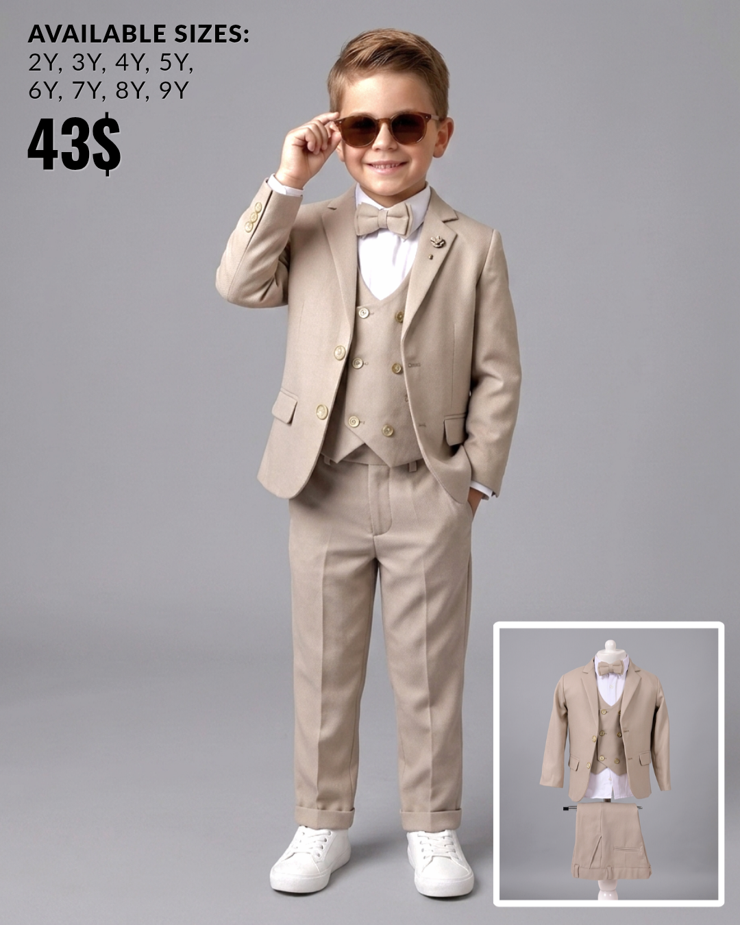 The Louis 5-Piece Formal Suit Set with Vest – Warm Beige