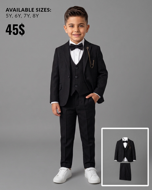 The Frederick 5-Piece Formal Suit Set with Gold Chain – Onyx Black