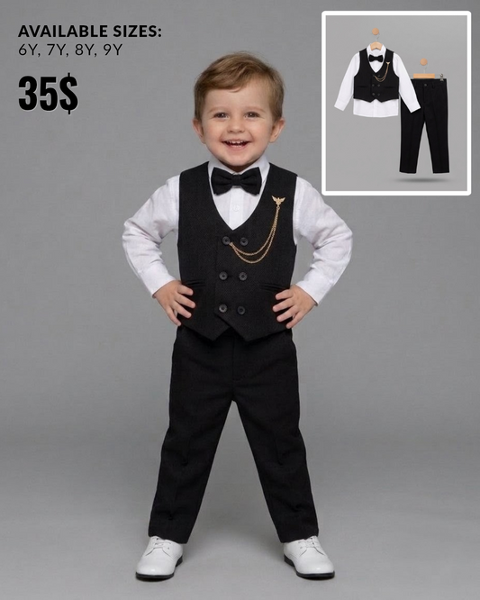 The Frederick 5-Piece Formal Suit Set with Gold Chain – Onyx Black