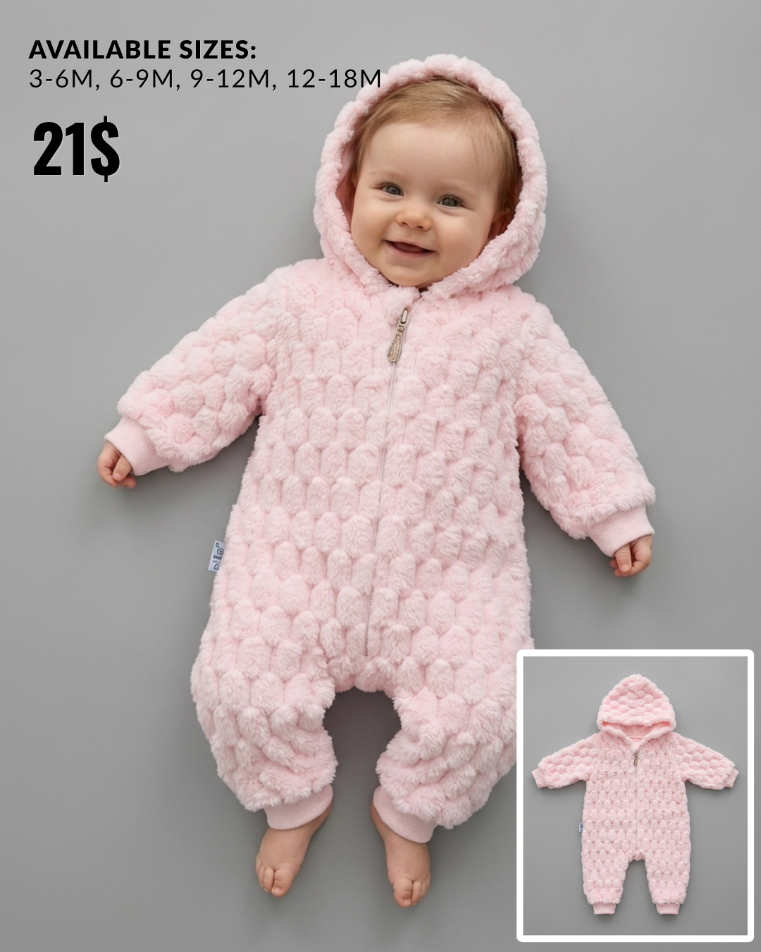 The Ophelia Plush Textured Hooded Footed Romper – Soft Pink