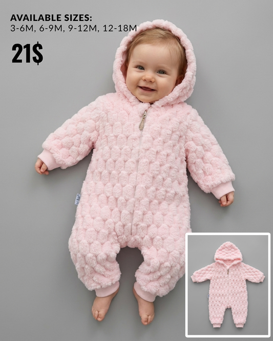 The Ophelia Plush Textured Hooded Footed Romper – Soft Pink