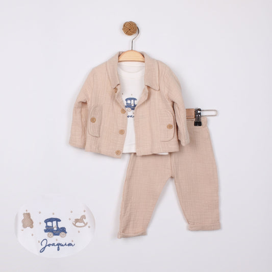 3 Pcs Beige Textured Toddler Outfit