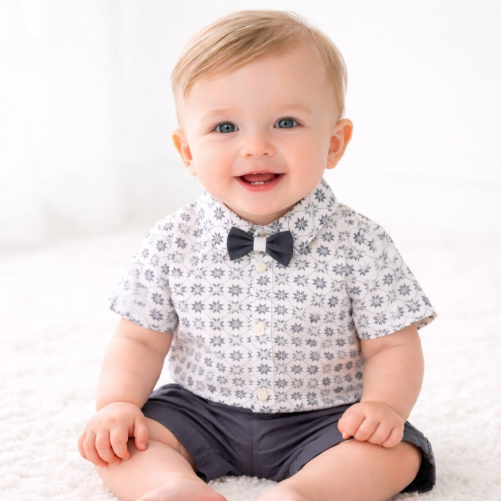 Gray Shirt & Bow Tie Shorts Set