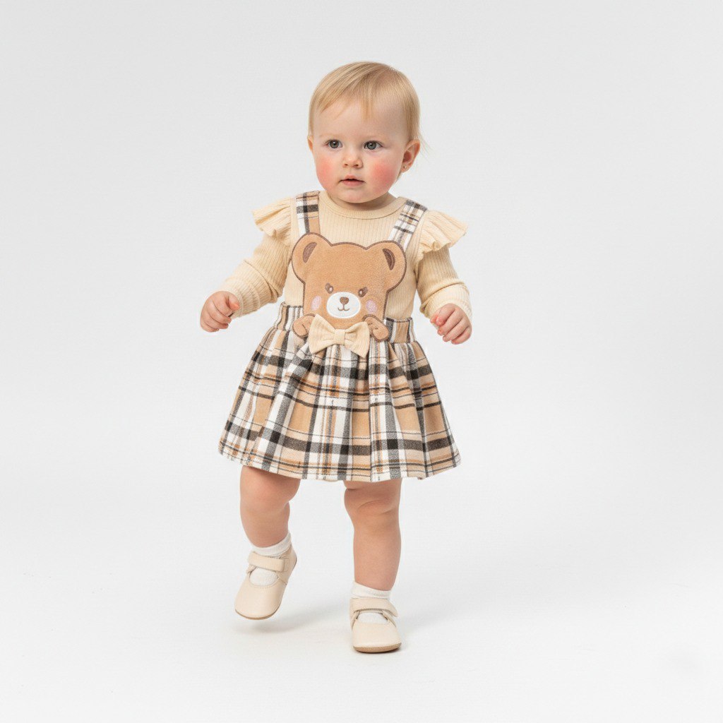 Plaid Teddy Charm – Baby Girl Outfit