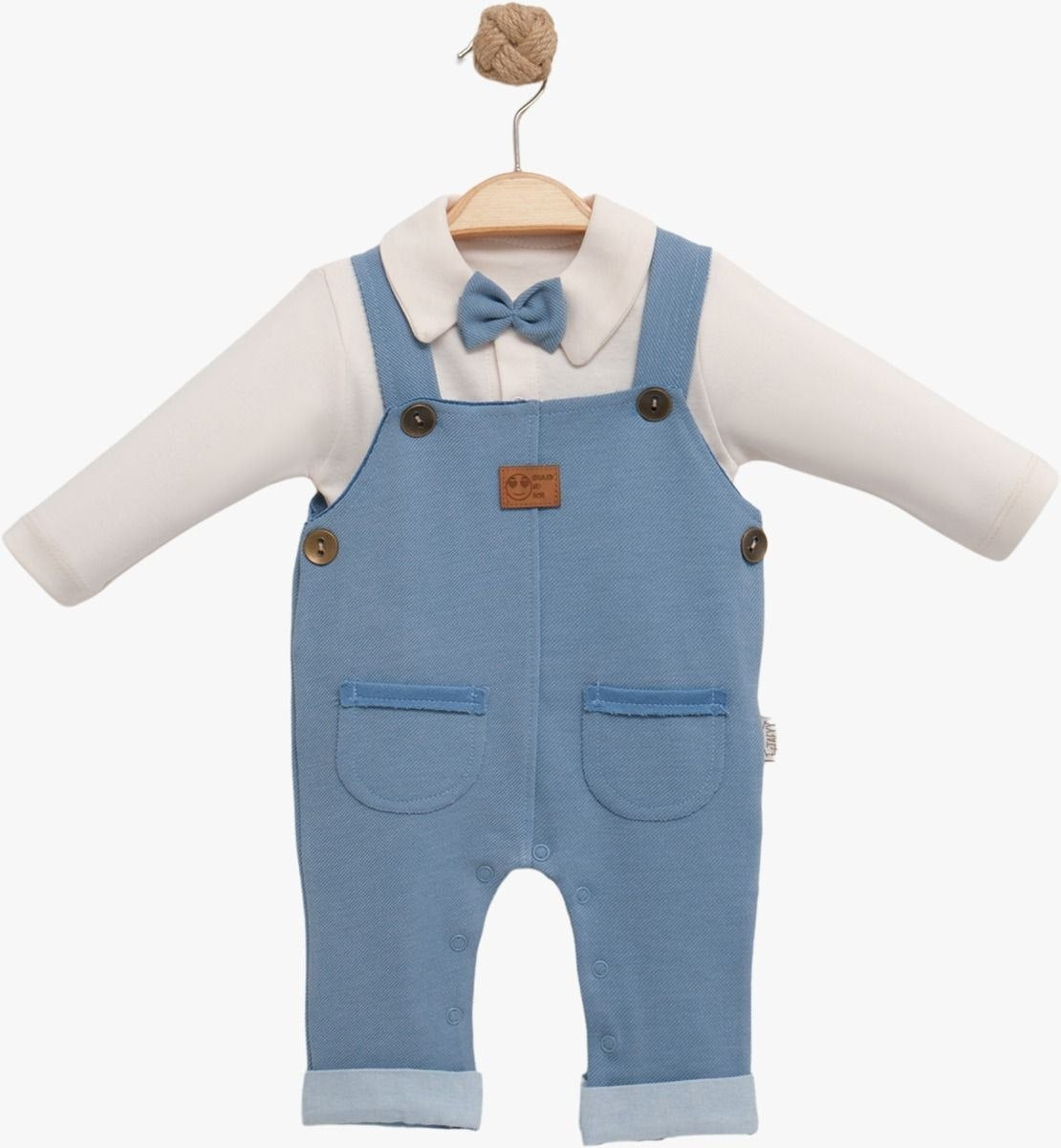 Blue Suspender Baby Outfit with Bow Tie – Classic Formal Set for Boys