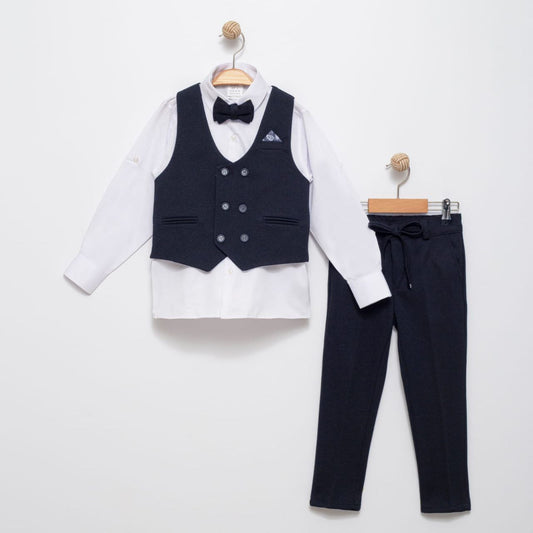 Navy Baby Vest Suit Set – Bow Tie & Trousers