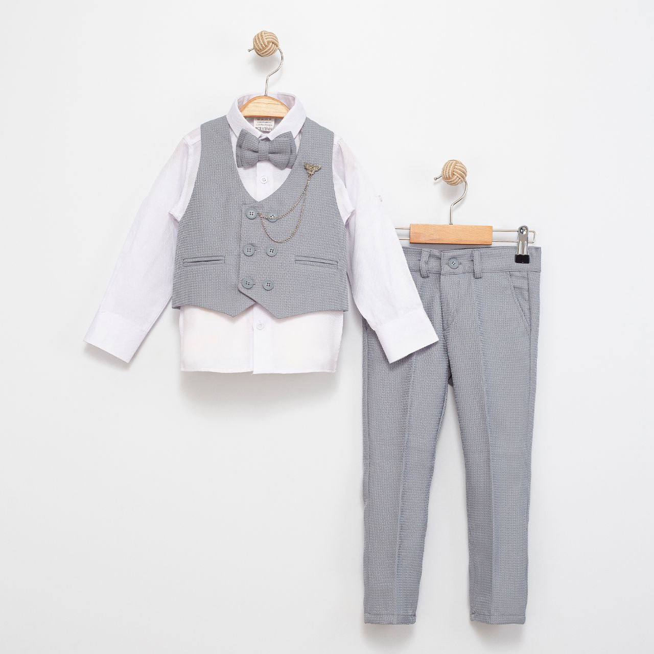 Gray Baby Vest Suit – Double-Breasted Formal Set with Chain