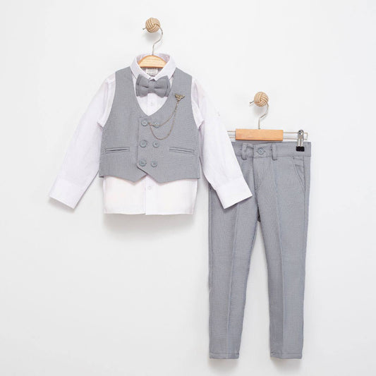Gray Baby Vest Suit – Double-Breasted Formal Set with Chain