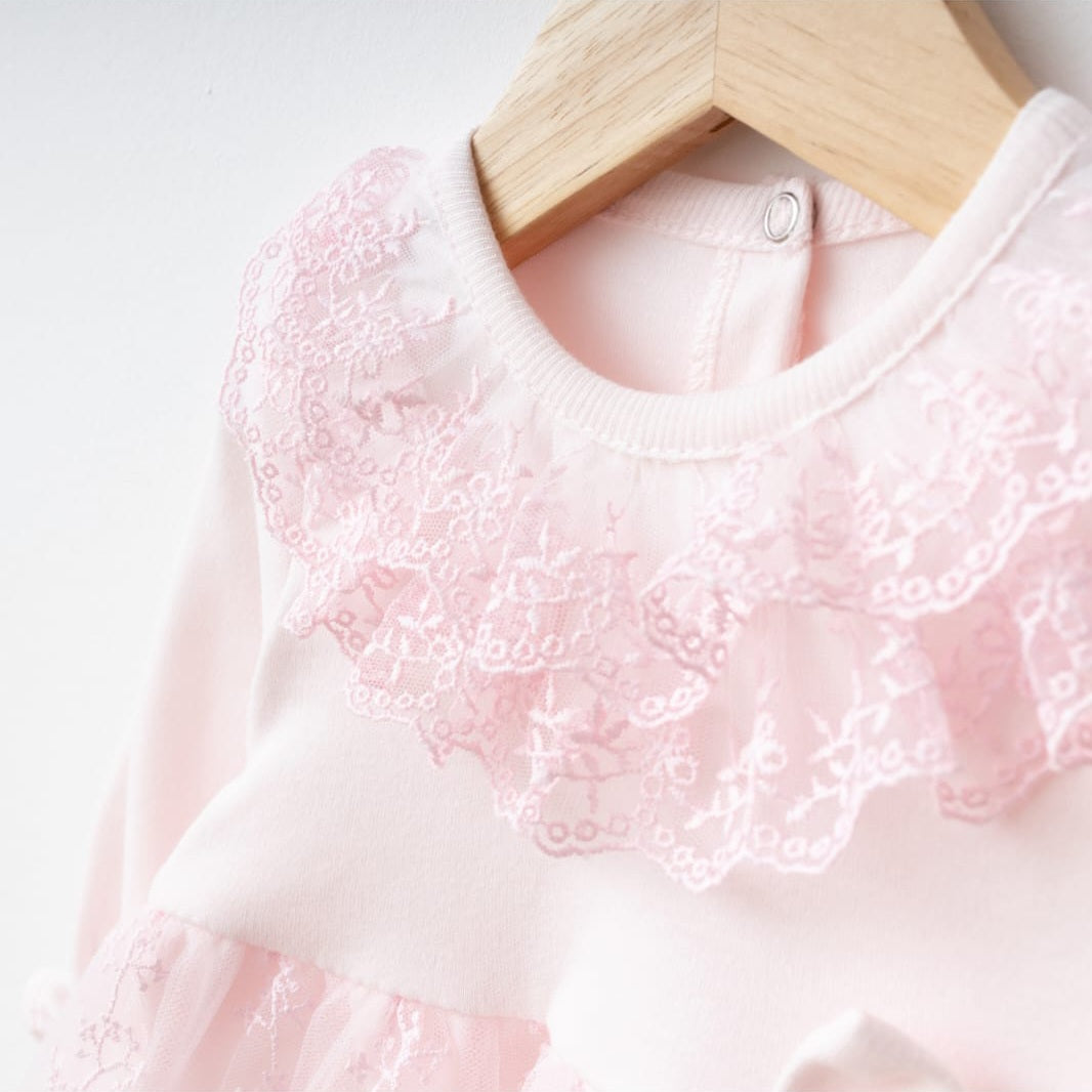 Pink Baby Girl Lace Dress – Bow & Headband Set