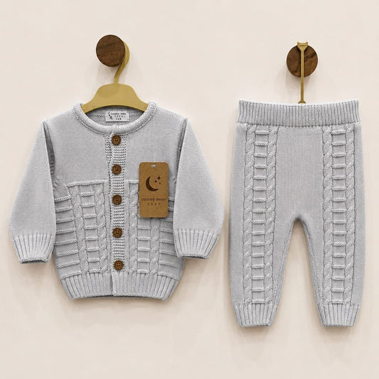 The Ethan 2-Piece Cable-Knit Cardigan Set – Light Gray