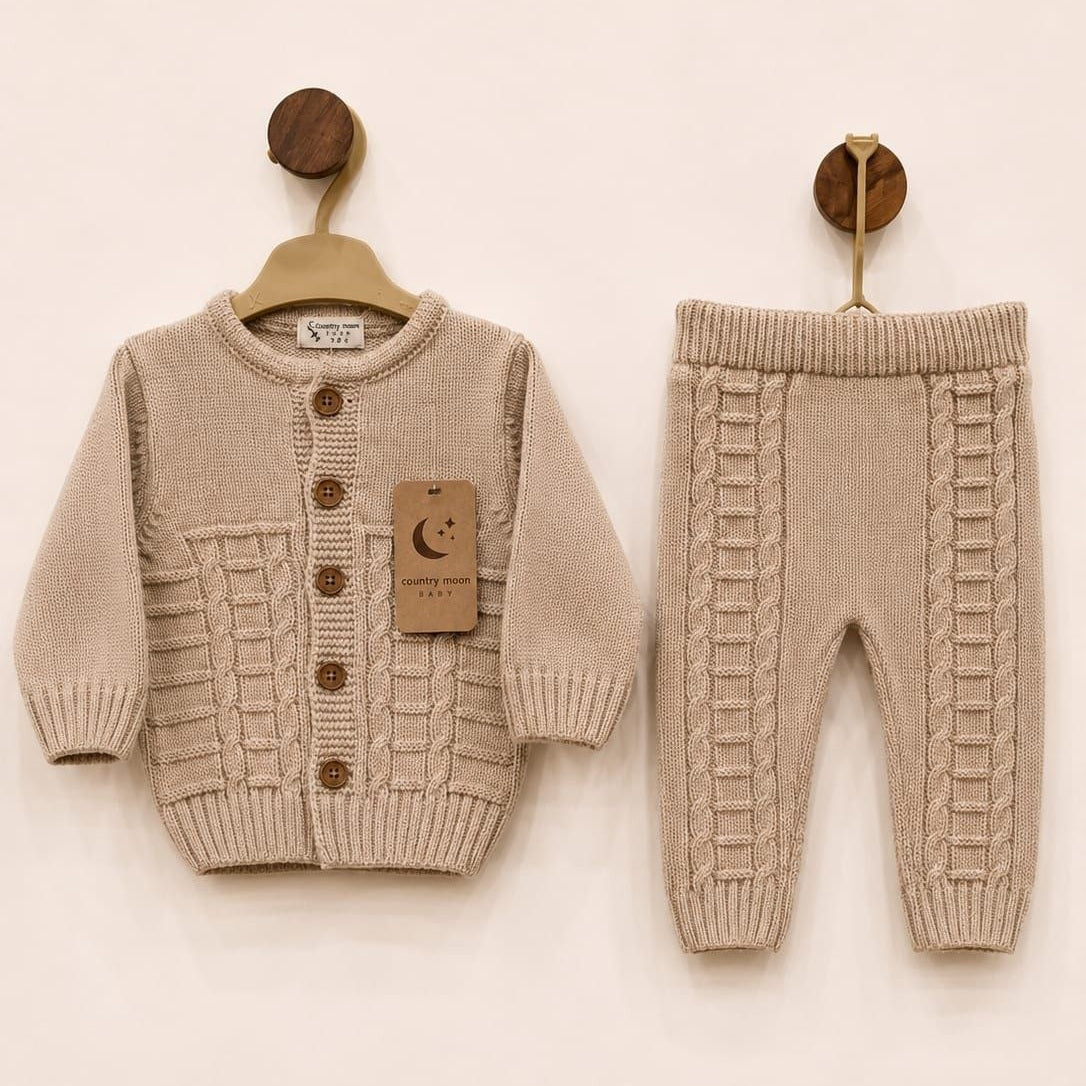 The Arthur 2-Piece Cable-Knit Cardigan Set – Warm Beige