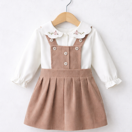 Corduroy Pinafore & Embroidered Blouse