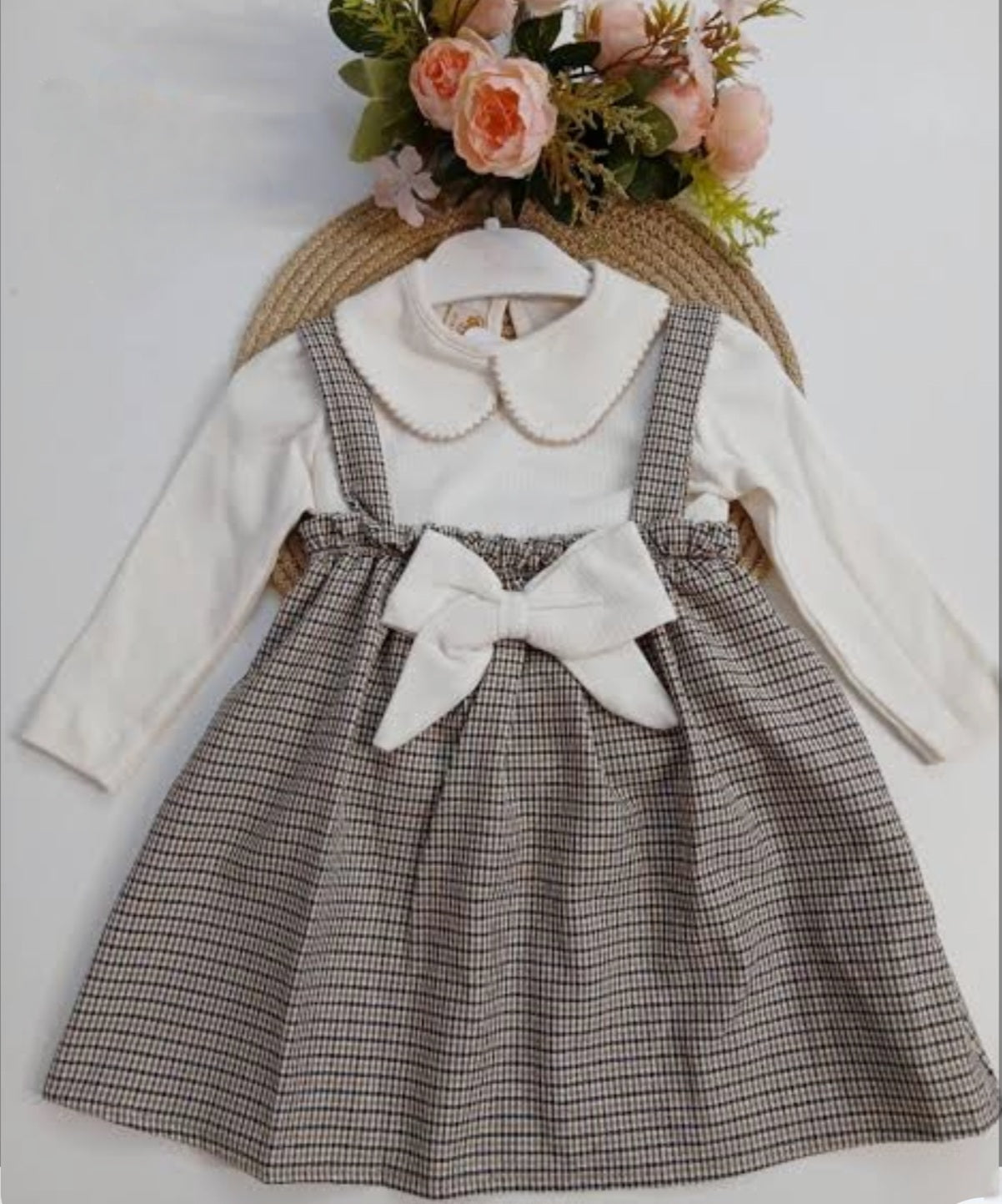 Checkered Bow Pinafore Set