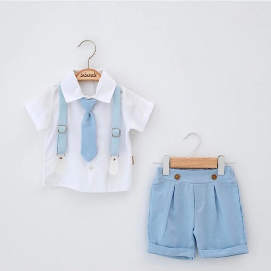 “Gentleman’s Heritage” Baby Formal Set – Shirt, Suspenders & Shorts