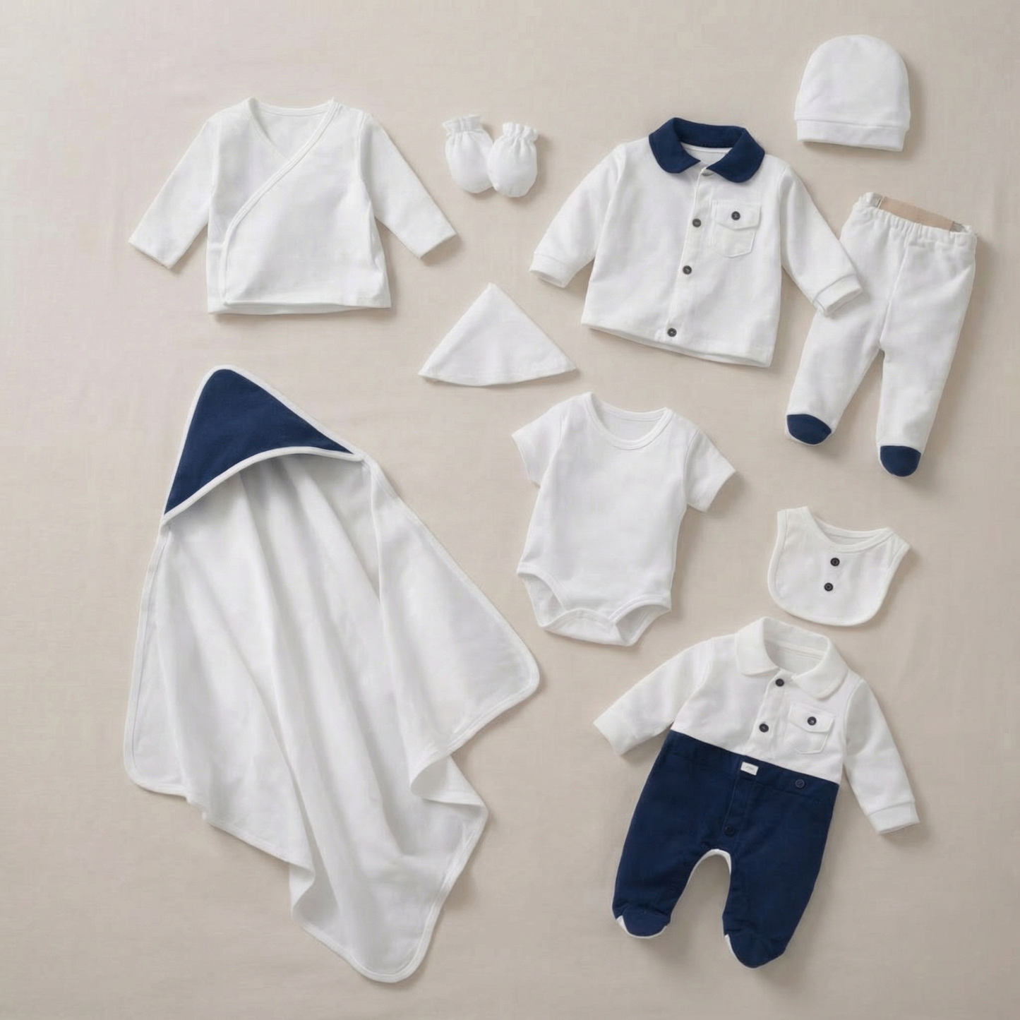 Navy & White Elegance – 10 Pieces Newborn Set