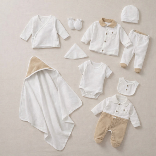 Beige & White Elegance – 10 Pieces Newborn Set