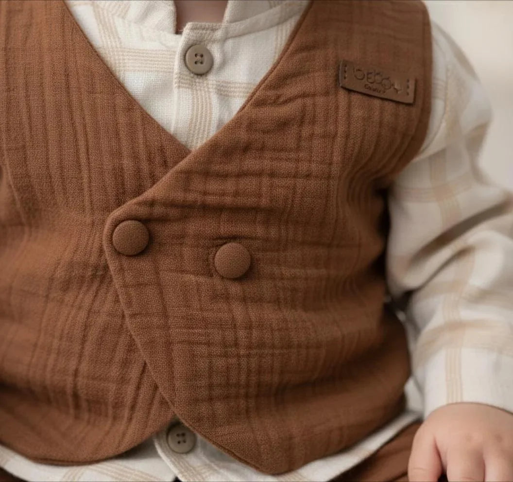 Plaid Ruffle & Textured Vest Set